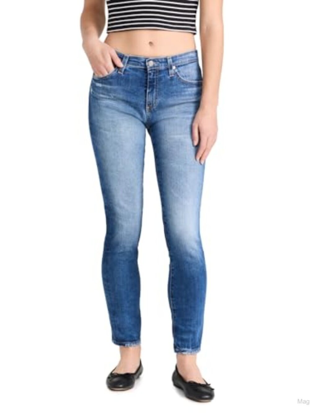 Mid-Rise Slim Ankle Jeans Cotton Blend 5-Pocket Casual